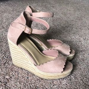 Blush suede wedge shoes